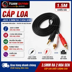 Cáp loa 1 đầu 3.5mm ra 2 đầu hoa sen (RCA) dài 1.5M JSJ – Kết nối âm thanh chất lượng cao